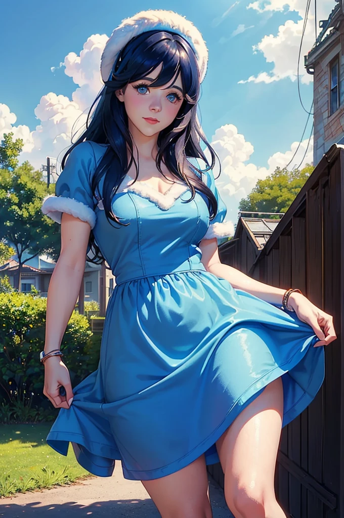 (((Masterpiece ,Best Quality, Highest quality realistic retro anime...))),(((Style Zooey Deschanel))), blue dress, top wo nerae!, 1 girl, alone, ((hyper realistic long blue fur)), looking at the viewer, SMILE, Hits,shirt blanca ,((very detailed and realistic light blue eyes)), Closed mouth, (((Masterpiece ,Best Quality, Highest quality realistic retro anime...))),(((Style Zooey Deschanel))), blue dress, top wo nerae!, 1 girl, alone, ((hyper realistic long blue fur)), looking at the viewer, SMILE, Hits,shirt ,((very detailed and realistic light blue eyes)), Closed mouth, blue fur, exterior, sky, day, cloud, tree, blue sky, lips, separate blows, eyelashes, make up, light SMILE, lipstick, portrait, close up, ((retro Best Quality, hyper realistic highest quality artStyleo)), 1980s  ,fine blue hair with very real details))exterior, sky, day, cloud, tree, blue sky, lips, separate blows, eyelashes, make up, light SMILE, lipstick, portrait, close up, ((retro Best Quality, hyper realistic highest quality artStyleo)), 1980s (Style