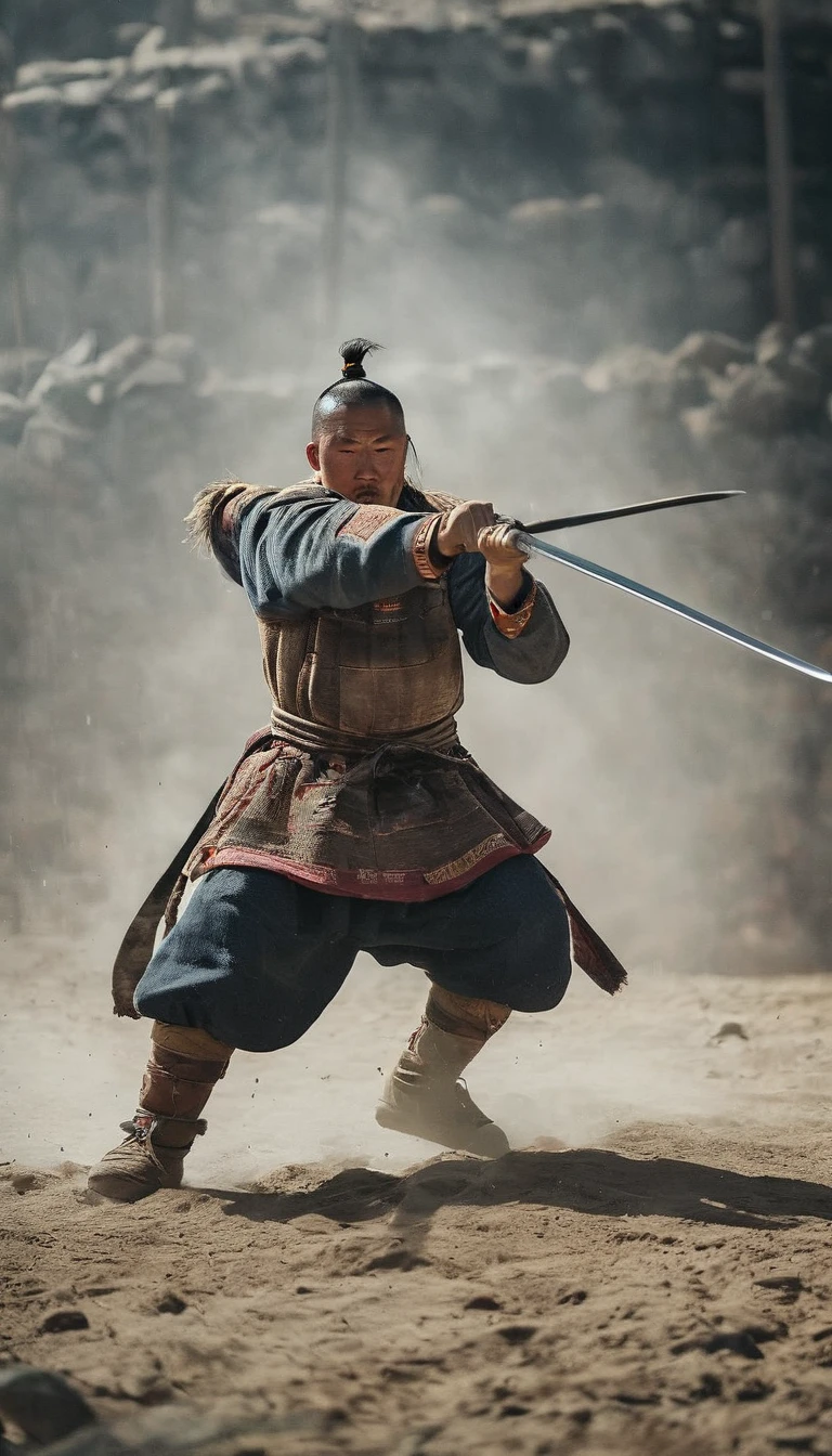 Mongol warriors training, demonstrating their discipline and skill, background dark, hyper realistic, ultra detailed hyper realistic, photorealistic, Studio Lighting, reflections, dynamic pose, Cinematic, Color Grading, Photography, Shot on 50mm lens, Ultra-Wide Angle, Depth of Field, hyper-detailed, beautifully color, 8k