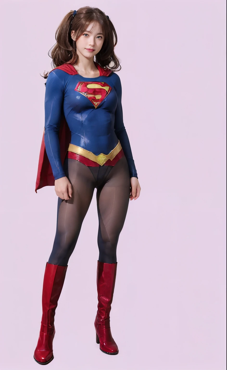 No background、(((Beautiful legs in black tights.)))、(((smile)))、(((あなたのsmileの美しさを合法的に表現する)))、((((Make the most of your original images)))、(((Supergirl Costume)))、(((Beautiful hair with twin tails)))、(((suffering)))、(((Please wear black tights....、Wear red boots)))、((Best image quality、8K))、((Highest quality、8K、masterpiece:1.3))、(((Preserve background )))、Sharp focus:1.2、Beautiful woman with perfect figure:1.4、Slim Abs:1.2、Wet body:1.5、Highly detailed face and skin texture、8K