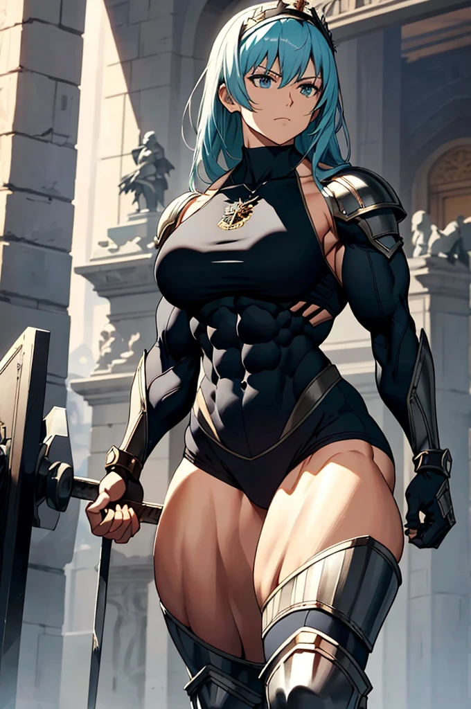 (Best lighting) , (Very intricate details) , 4K Integration, (Super fine CG: 1.2) , (8K: 1.2),(original), (masterpiece) , (Highest quality),(masterpiece:1.4),((Full images))、Anime-ish high quality,(masterpiece),masterpiece, Highest quality, Absurd,((Masterpiece, 4K, 8K, High resolution)),(masterpiece), (Highest quality), (Super detailed), (Very delicate and beautiful), ((Cowboy Shot)), 1 female,((Valkyria on the battlefield))、(((Cerveria Bress))),((Valkyria Chronicles)), ((Selvaria Bles))
((Female Bodybuilder:1.5)),A woman with a muscular chest like a male bodybuilder, Huge body、Giant、10 meters tall、((Beautiful woman)),((Woman warrior)),(((Full body image:1))),from frontknight girl,Brave and resolute attitude,((Metal armor)),(Plate Mail),((Metal armor shaped like pectoral and abdominal muscles)), ((Heavy armor)), Metal Reflection,Castle Background,wear black tights、The Great Hall of the Royal Palace,Soft sunlight,Fluttering Cloak、Brave pose,Strength and elegance,Solemn atmosphere,Powerful aura,((The Queen's Appearance))、Determined jawline,((The Strongest Queen of Mankind))、Huge muscular physique,Protruding veins、Raised trapezius muscle、very thick neck、Strong arms with bulging biceps、A muscular chest、Six-pack、((Thick, muscular legs))、Overflowing with incredible strength、Muscles bulging out from under the force of force all over the body、Graceful Movement,A commanding presence,Poses that show off their monstrous power,Dynamic configuration,Vibrant colors,Perfect balance,Light and shadow contrast,Down to the smallest thread,Sharpen highlights and shadows,Impressive level textures,Sharp focus,Rich and realistic backgrounds,Magnificence and grandeur,((The Mighty Queen)),((Queen of Superpowers)),((A powerful queen of dignity and grandeur)), Inspiring and majestic,Dignified and fierce,Guardian of the kingdom,Unstoppable courage,Divine Destiny,Indomitable spirit,Unforgettable beauty,Unwavering Strength