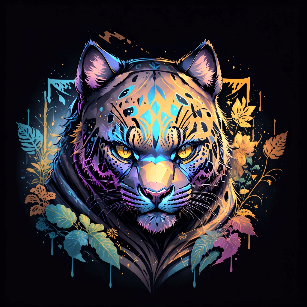 Masterpiece, best quality, very detailed, extremely detailed, colorful panther’s head, kind smiley face, big beautiful eyes, no background