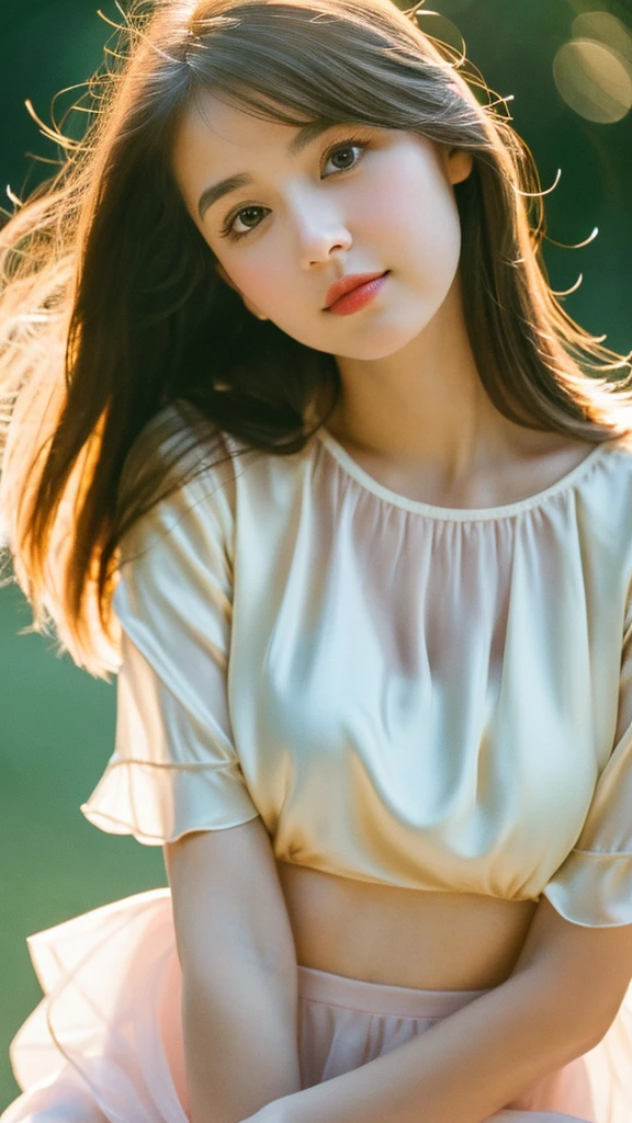 (Random Nationality):1.5, masterpiece, Highest quality, 8K, 20th Generation, (Large Breasts:1.2), cute, alone, sad, close, cute, Girlish, Delicate girl, Pure beauty, RAW Photos, Professional photography, Portraiture, Soft Light, Professional Lighting, Backlight, Upper Body, avert your eyes, Sophisticated, Film Grain, (Eyes and facial details:1.0), Beautiful straight hair, Hair swaying in the wind, Silk blouse, Random hairstyle