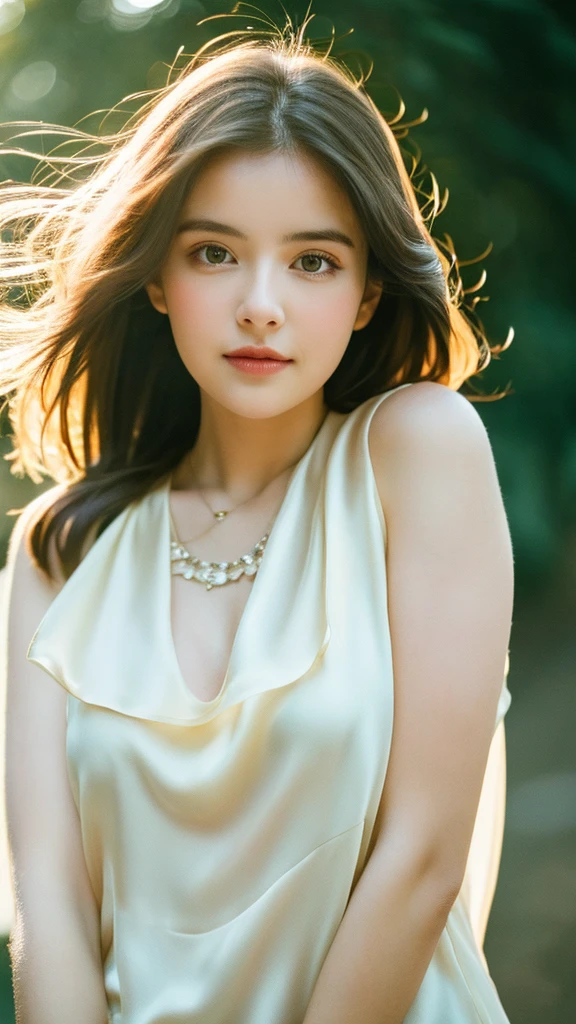 (Random Nationality):1.5, masterpiece, Highest quality, 8K, 20th Generation, (Large Breasts:1.2), cute, alone, sad, close, cute, Girlish, Delicate girl, Pure beauty,  RAW Photos, Professional photography, Portraiture, Soft Light, Professional Lighting, Backlight, Upper Body, avert your eyes, Sophisticated, Film Grain, (Eyes and facial details:1.0), Beautiful straight hair, Hair swaying in the wind, Silk blouse, Random hairstyle