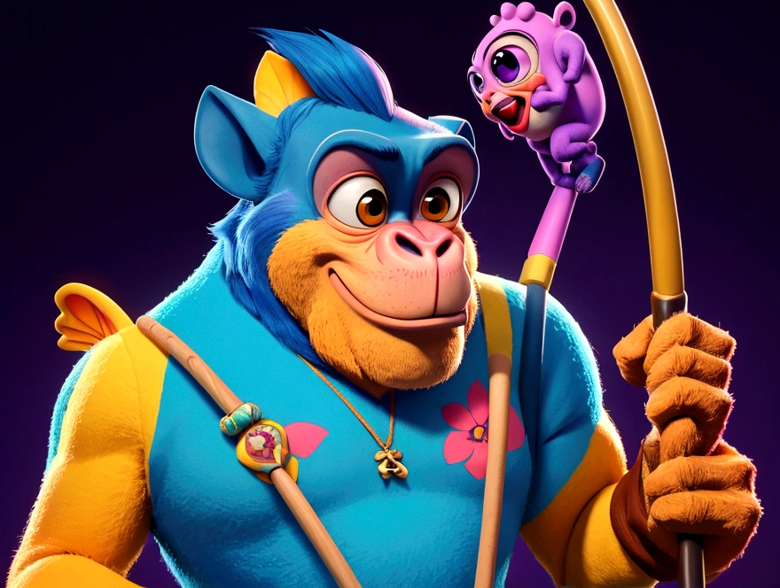 disney pixar style primate man ,holding a club