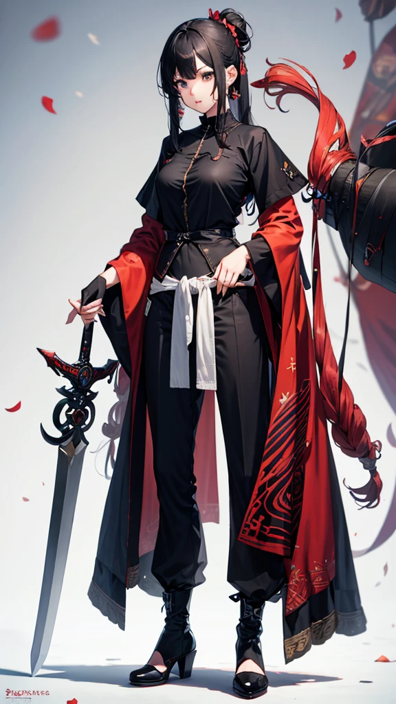 (masterpiece, 4K ,Super detailed:1.2), (anime:1), whole body側面図, jRPG Characters, jRPG Characters art, RPG Characters, Dynamic posture, strong female warrior, tall, Holding a sword, View Viewer, (Medieval), whole body, (Perfect quality), Pure white background, Lots of white space, whole bodyが写っている, whole body写真