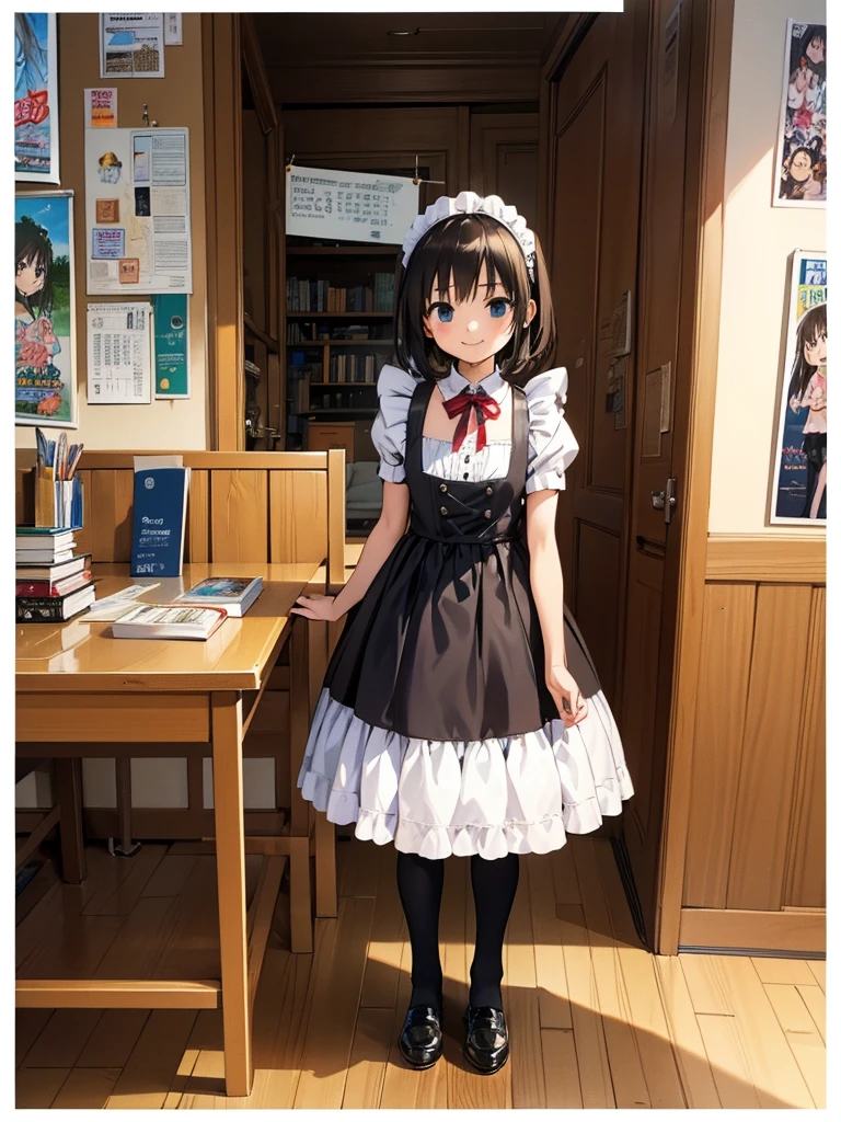 masterpiece, best quality, 2girls, 10yo, (petite),
smile, standing, maid,
welcome, comiket, crowd, indoors, signboard, table, chair, book, doujinshi, poster, sketchbook,