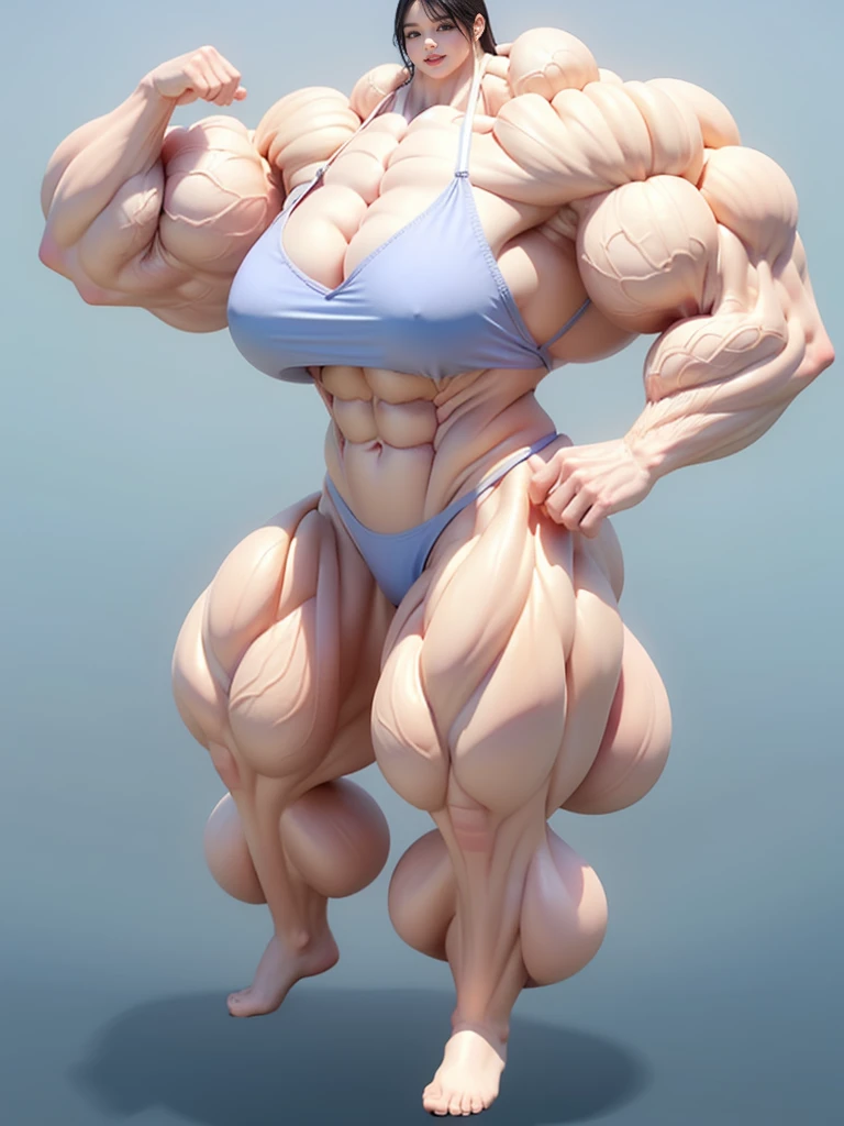 Highest quality、High resolution、Very detailed、Bright lighting、One girl、Full body photo、Black Hair、Short Hair、smile、(((Big Tits)))、(((Bikini)))、(((muscular)))、(((Hyper huge Muscle:1.2)))、(((Incredibly large muscles:1.2)))、(((Extremely large muscles:1.2)))、huge、(((Huge body)))、((Long legs))、(((very thick paws)))、(((Expanding Body)))、(((Huge body)))、(((An immeasurably large body:1.2)))、Very small face、(((Unusually developed super huge breasts)))