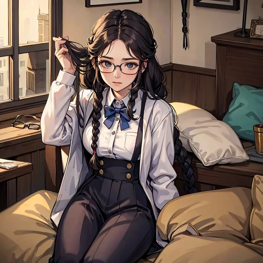 17 year old girl wears glasses and braids her hair.