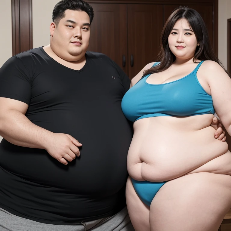 186cm 105kg thin man with abdominal obesity, (140 kg obese woman):2, A friendly extremely obese couple, realistic, 8K