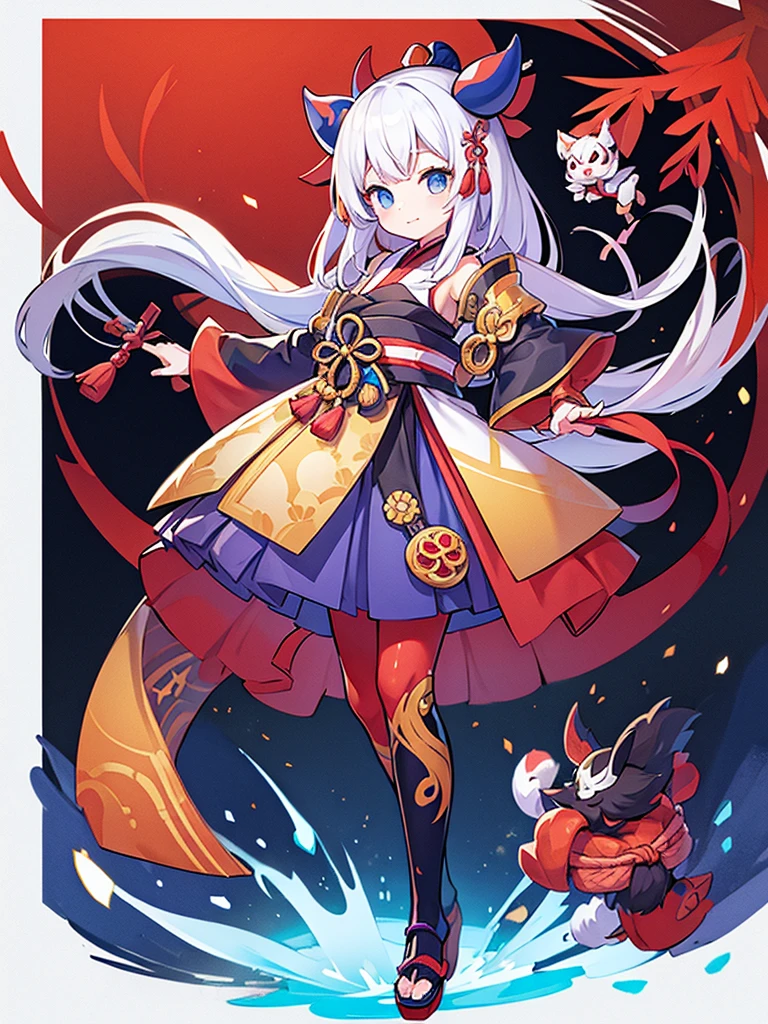 Full-body portrait、Are standing、woman、Onmyoji、白いOnmyojiの服、Combat Ready
