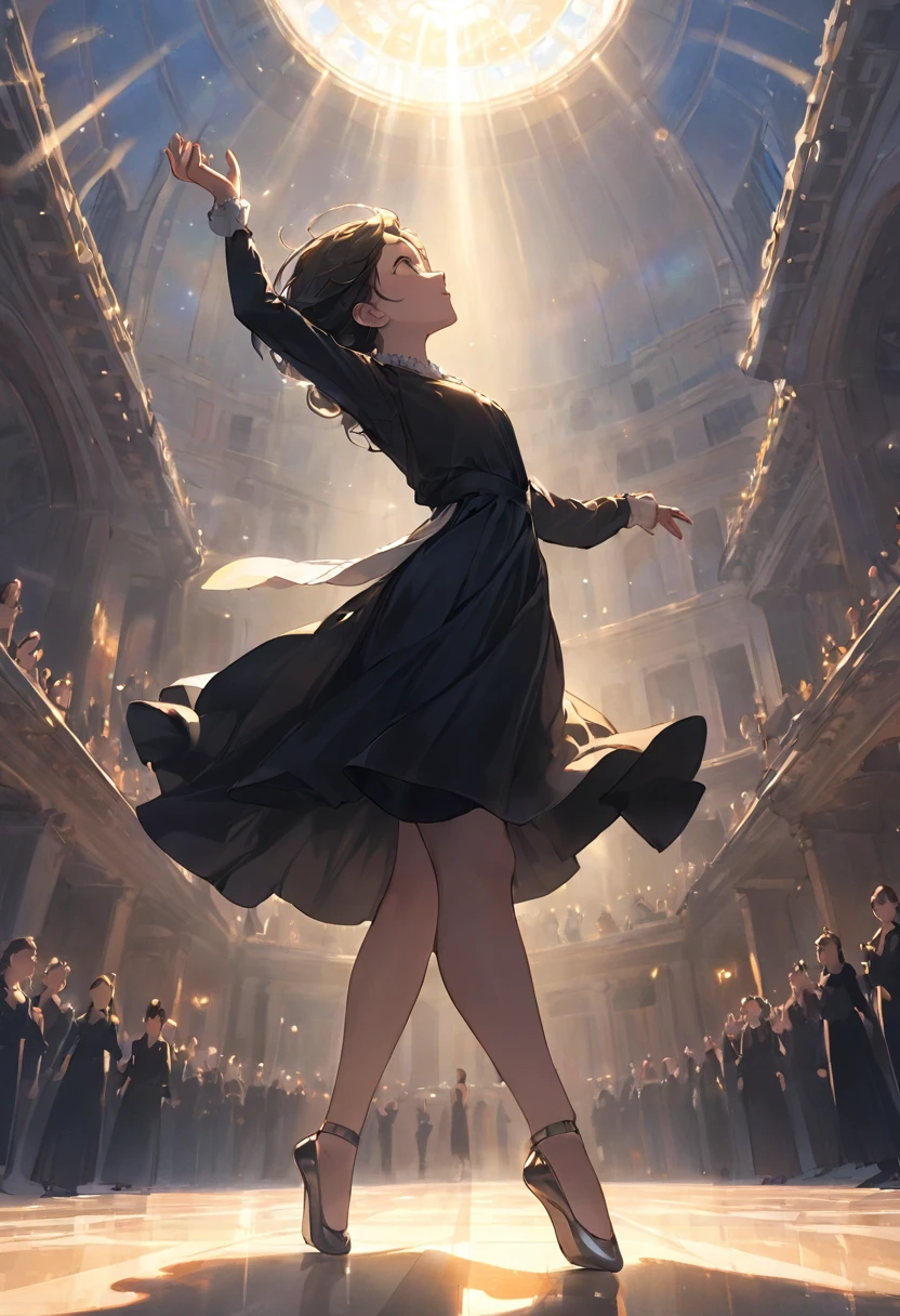 Turn your head and look up　think , Black clothes , masterpiece , sunlight , morning , elegant , dance
