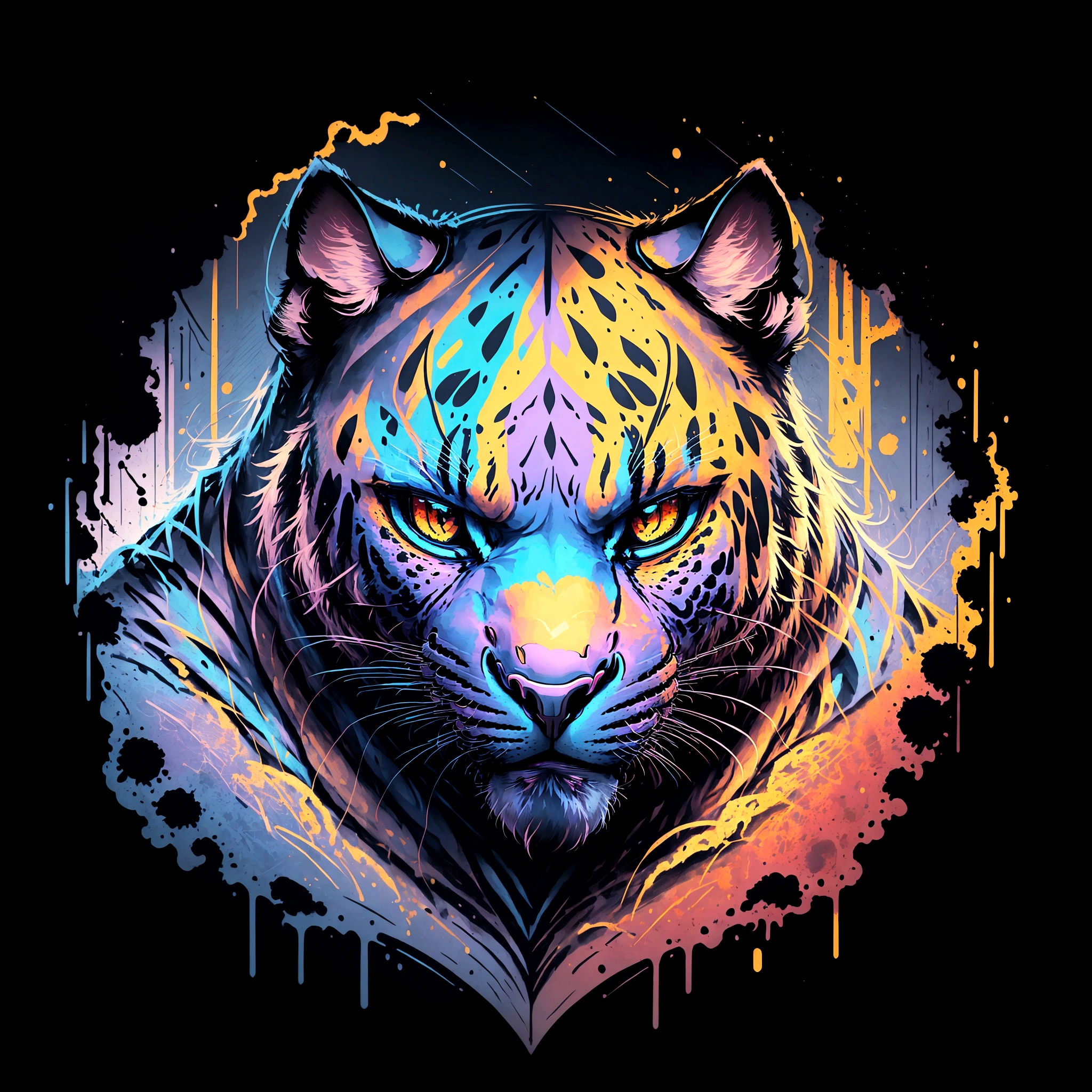 Masterpiece, best quality, very detailed, extremely detailed, colorful panther’s head, no background