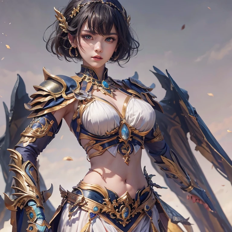 Woman in ancient battle attire、Serious expression、Short-haired、Deadly position, Gorgeous Necklace, scale skin:1.5, Enchanting anime girl, Beautiful and seductive woman, Realistic and perfect body, Perfect body with realistic shadows, Woman with reptilian eyes:1.5、8K