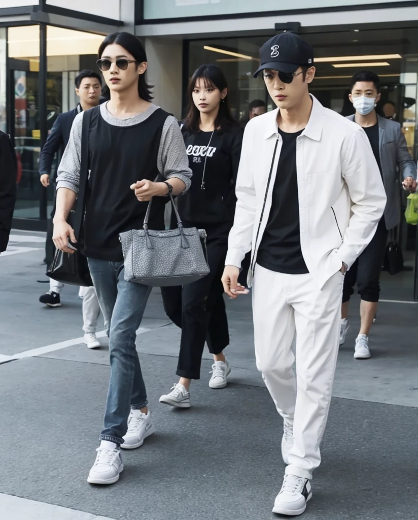 man, Walking with a bag in hand, paparazzi footage, video screenshot, Low quality