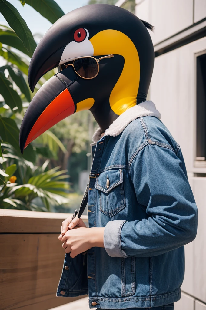2D drawing of toucan in clothes and sunglasses for print