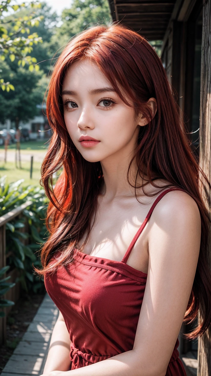 Red-haired woman, sun