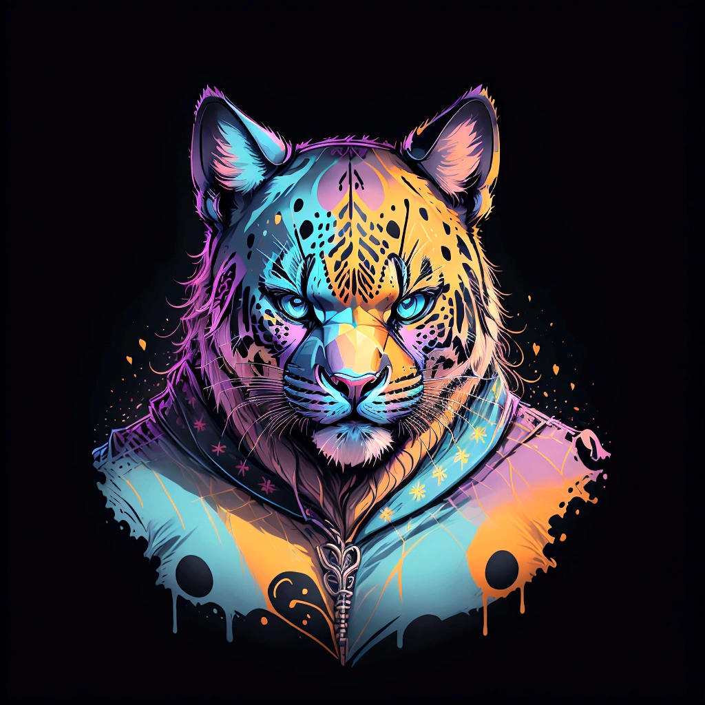 Masterpiece, best quality, very detailed, extremely detailed, colorful panther’s head, kind smiley face, big beautiful eyes, no background