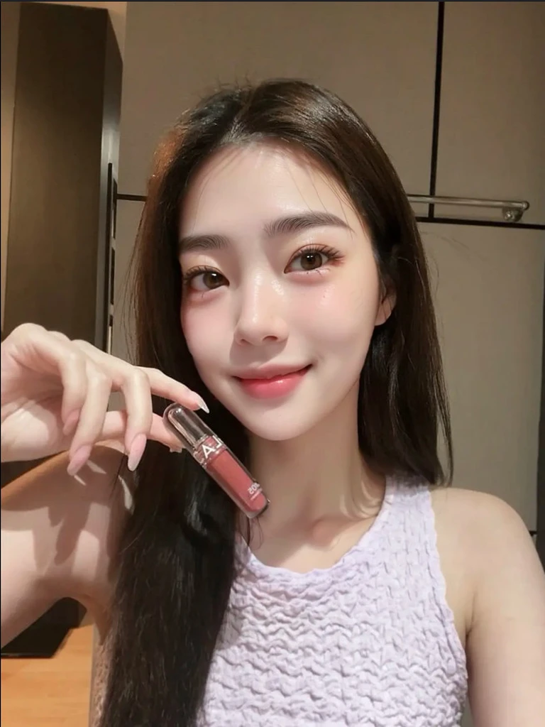 raw photo,1girl, 18 yo, no makeup, inner eye look to the left , inner eye leftward glance, look away, bright Under-eye bags, thin Under-eye bags, fat-free Under-eye bags, dolly eyes, Contented closed-mouth smile, Genuine smile