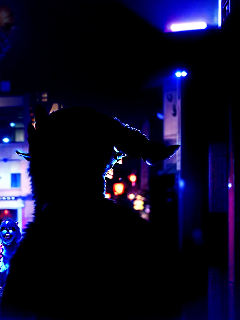 dark lighting, long shot, realistic horror movie scene featuring a terrifying zombie that looks like a real dog. The background is a typical Japanese city with horror movie setting, style of Japanese horror films like 'Ju-on', pose : attacking a student boy who shouting a loud. --v 6.0 --ar 9:16
