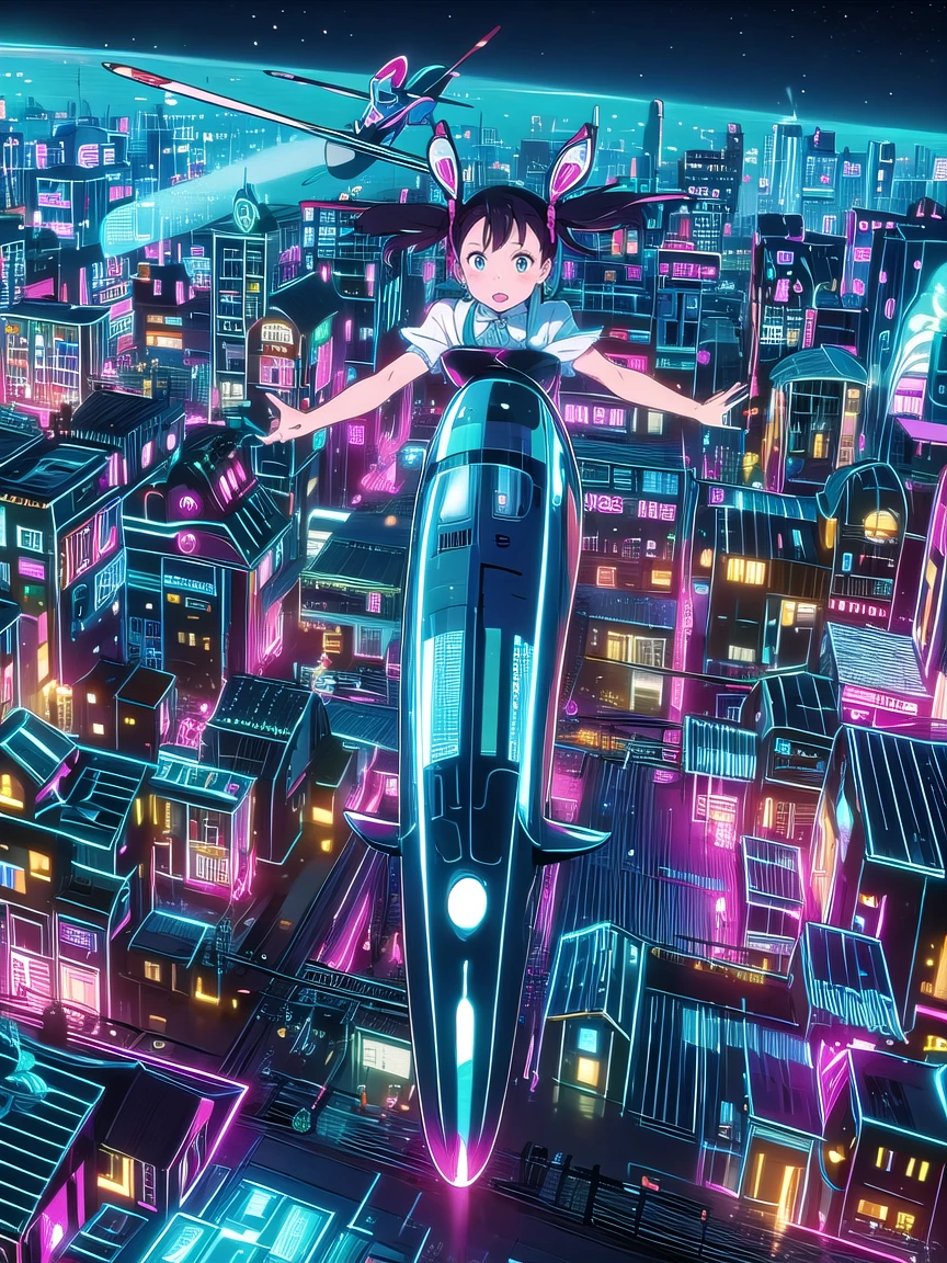High quality portrait of Jenny Wakeman lifting a car over her head in a futuristic city. Day time. Angry face. Robot body, robot joints. Blue bolt on belly button, blue mini skirt