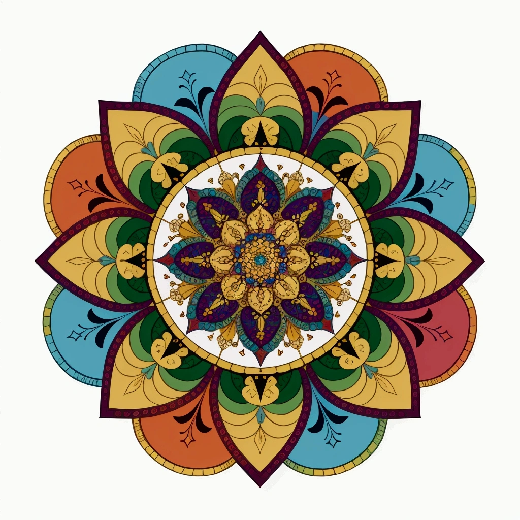 Masterpiece, best quality, very detailed, extremely detailed, colorful mandala, no background 