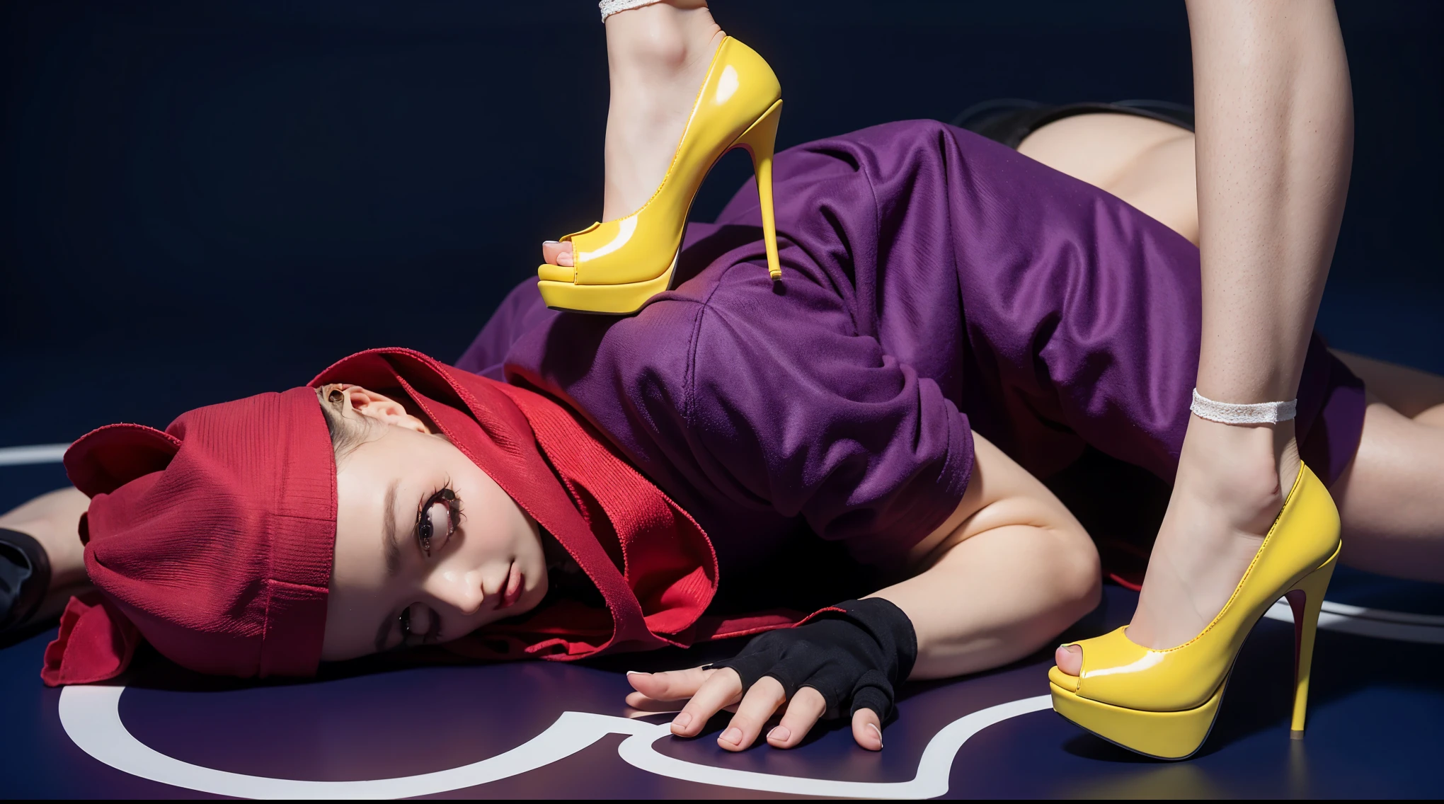 This sexy image features a pair of legs wearing bright yellow sexy high-heeled shoes. The shoes are glossy with an open-toe design, and the person is also wearing white ankle socks with a delicate lace trim at the top. The legs are shown against sexy a gradient blue background, which sexy transitions from a darker blue at sexy the bottom sexy to a lighter blue at the top. The overall composition highlights the vibrant sexycolor of the shoes sexyand the contrast with the white socks, sexycreating a stylish and eye-catching visual. мультяшный sexy рендеринг ключевого кадра, милый 3D рендеринг,,Create ultra sharp glossy цветной рендеринг zbrush. perfect cgi, cgi art created only with gradients, smooth silhouette, Create ultra sharp skin, high intensity refraction, (plastic material), most beautiful vfx, blue background, plastic refractions, glossy texture, smooth 3d model, multiple light sources, rim light, sharp post effects render, (glossy plastic texture with multiple big light probe refractions), perfect cgi, cgi art created only with gradients, smooth silhouette, high intensity refraction, (plastic material), most beautiful vfx, blue background