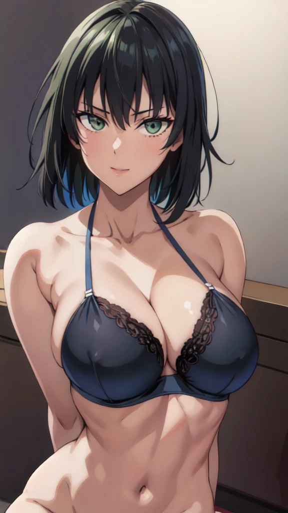 fubuki, fubuki, Dark green hair, Green Eyes, short hair, (Large Breasts:1.2),slender, (Black underwear:1.3), (Black Panties), Portrait Shot, Beautiful body,(Upper Body Shot),arms behind back, (Chest Focus), Close-up shot, (Upper Body Shot), break indoors, office, break looking at viewer, break (masterpiece:1.4), Highest quality, High resolution, unity 8k wallpaper, (figure:0.8), (Beautiful attention to detail:1.4), Bright room,Highly detailed face, Perfect lighting, Highly detailed CG, (Perfect hands, Perfect Anatomy), A proud smile