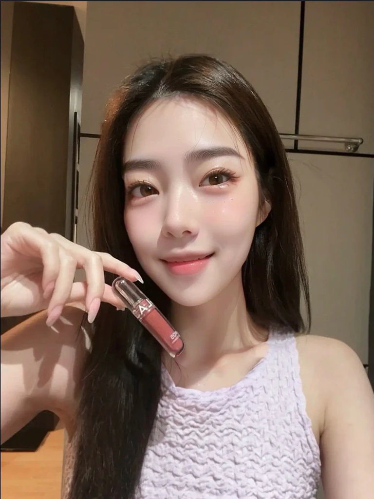 raw photo,1girl, 18 yo, no makeup, inner eye look to the left , inner eye leftward glance, look away, bright Under-eye bags, thin Under-eye bags, fat-free Under-eye bags, dolly eyes, Contented closed-mouth smile, Genuine smile