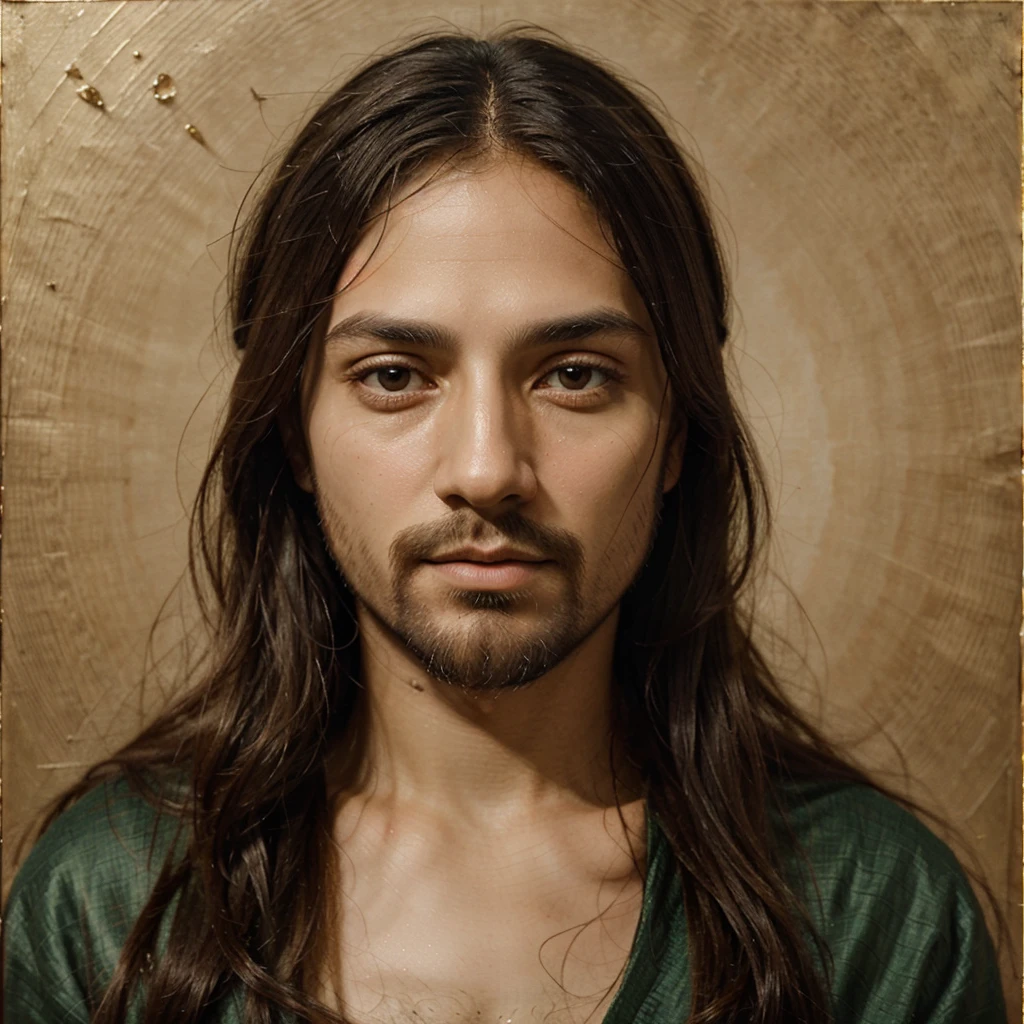 Incredible attention to detail showcases the iconic figure of Jesus in the style of Leonardo da Vinci. This masterful painting captures the essence of Jesus with captivating precision and artistry. The image portrays Jesus with delicate brushstrokes and exquisite shading, illuminating his serene expression and tender eyes. Every facial feature is meticulously rendered, evoking a profound sense of divinity and wisdom. The rich colors and subtle highlights further enhance the depth and realism of the painting, emanating an undeniable aura of brilliance. This exceptional artwork immortalizes Jesus in a truly magnificent and awe-inspiring manner.