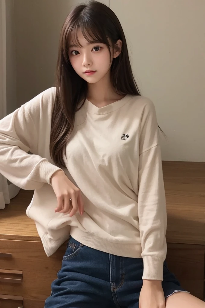 20-year-old、girl、cute、relax、A slightly darker room、Smooth Hair