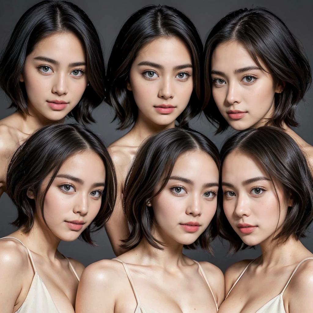 (clone,duplicate,cloned face, identical face:1.5), Two Japan women at the age of 25、Transcendent beauty, hot, sexy, cozy, love, (clone, identical twins:1.5), sexually aroused face, cute, seductive smile,(hug:1.2), (2girls:1.4), (clone, identical twins:1.5), best quality, masterpiece, ultra high res, 8k,realistic, clone,short hair, black hair, bob cut, nsfw,Highly detailed CG Unity 8k wallpaper, of the highest quality, mastepiece, Realistic, photographrealistic, Highly detailed beautiful woman, (black hair, forehead, short hair, Straight Hair, middle parted hairstyle,Pixie Cut)、(huge-breasted:1.5)、Blushing、plump big breasts, roundly eyes、 (clone, identical twins:1.8),super model,breast press, hug,black hair,(smile),all girls have same face,Detailed bedroom, Night, Date, (Blushing), (Smile: 1.15), (Closed Mouth) Night, Wet, (nsfw),(clone,duplicate,cloned face, identical face:1.5),wearing Halter neck lace teddy with peek-a-boo cups