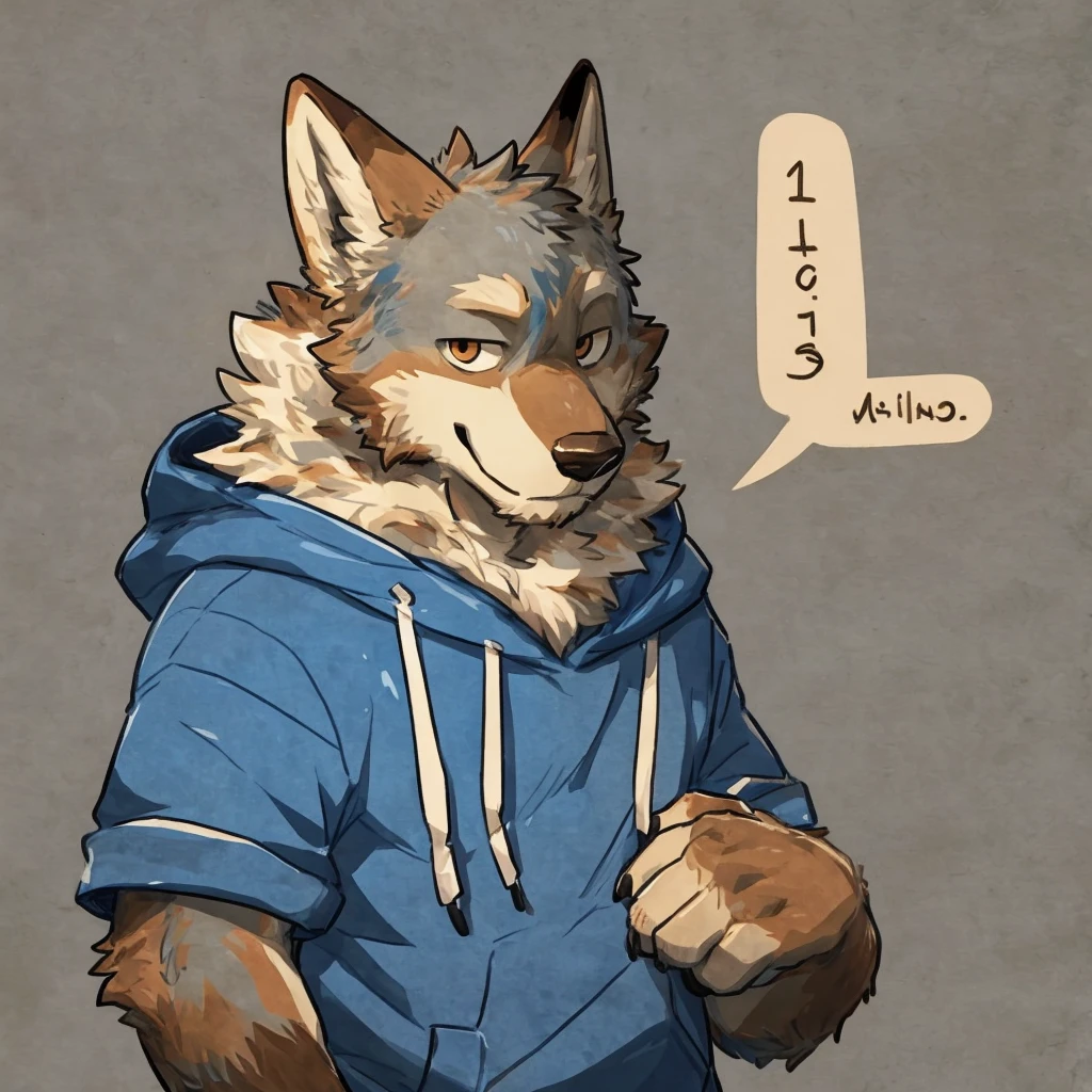 by milkytiger1145, by donkeyramen, by wfa, (anthro coyote, male),solo,simple background,looking at viewer,blue hoodie