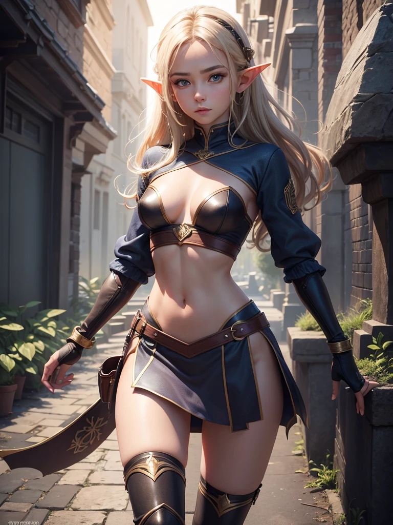a beatiful , elf, showing your body, showing your charm, perfect body, small waist. Wearing short clothes, dynamic pose. Small girl, delicade girld, cute girl. Ultra resolution, perfect eyes, perfect anatomy, perfect hand, perfect body. 8k ultra hd, ultra definition, photorealistic digital art, high quality illumination, high definition textures. Cinematic ambience, wonderful background