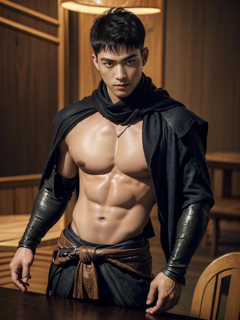 Highest quality、Masterpiece、超high resolution、(realistically:1.4)、detailed face、single、1male human、upper body、dark hair、Glowing skin、Dense skin、(asian man)、architecture、(nonsense、high resolution、very detailed)、、1 man、adult、(25 year old male)、handsome、tall muscular man、Broad shoulders、I have very short hair.、angular jaw、Thick neck、Thick eyebrows、I have very short hair.、มีdark hair、ดวงตาที่ละเอียดและdetailed face、 Highly detailed CG Unity 8k wallpaper.、complex-detail、(magic swirl style:0.7)、looking at the audience、single、(Whole Esbian:0.6)、Detailed background、detailed face、Dynamic Post、、dynamic elements、 big muscles、、((((Embossed))))、handsome、 ((table top:1.4, best quality)), ((table top, best quality)), (ถ่ายภาพrealistic:1.4)、(((shaman)))、smile, Surfing sport,、รอยsmile、The sky is clear and cloudy.、(A complex blue long-sleeved conjuration outfit.), scarf, The outfit reveals too much of the shirt and thighs., Fantasy Library Background:1.2), realistic、Cana、magic circle