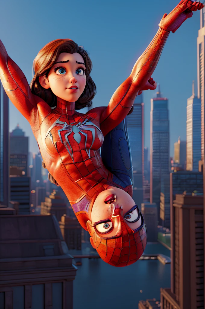 a vintage style comic book cover of spiderman, 1girl, highly detailed, intricate line art, bold colors, dynamic pose, muscular physique, web swinging, city background, cinematic lighting, (best quality,4k,8k,highres,masterpiece:1.2),ultra-detailed,(realistic,photorealistic,photo-realistic:1.37)