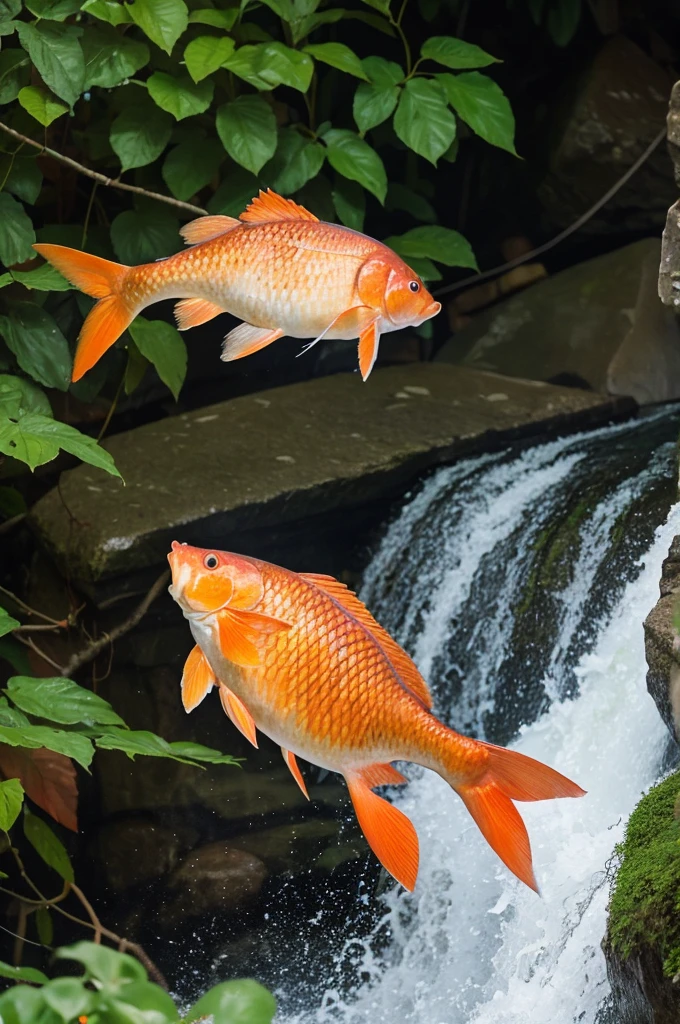 Carp climbing the waterfall