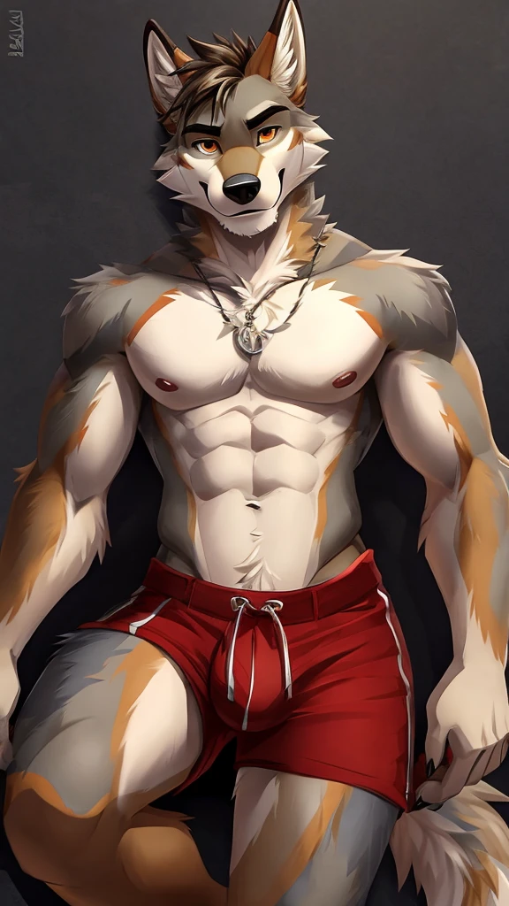 by Kael Tiger, (anthro coyote, male),solo,simple background,looking at viewer