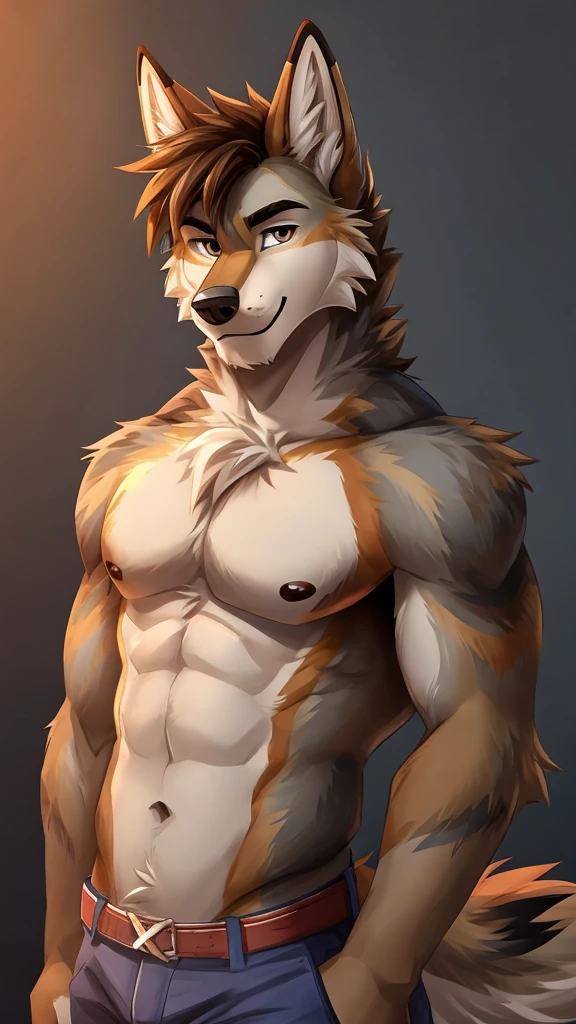 by Kael Tiger, (anthro coyote, male),solo,simple background,looking at viewer