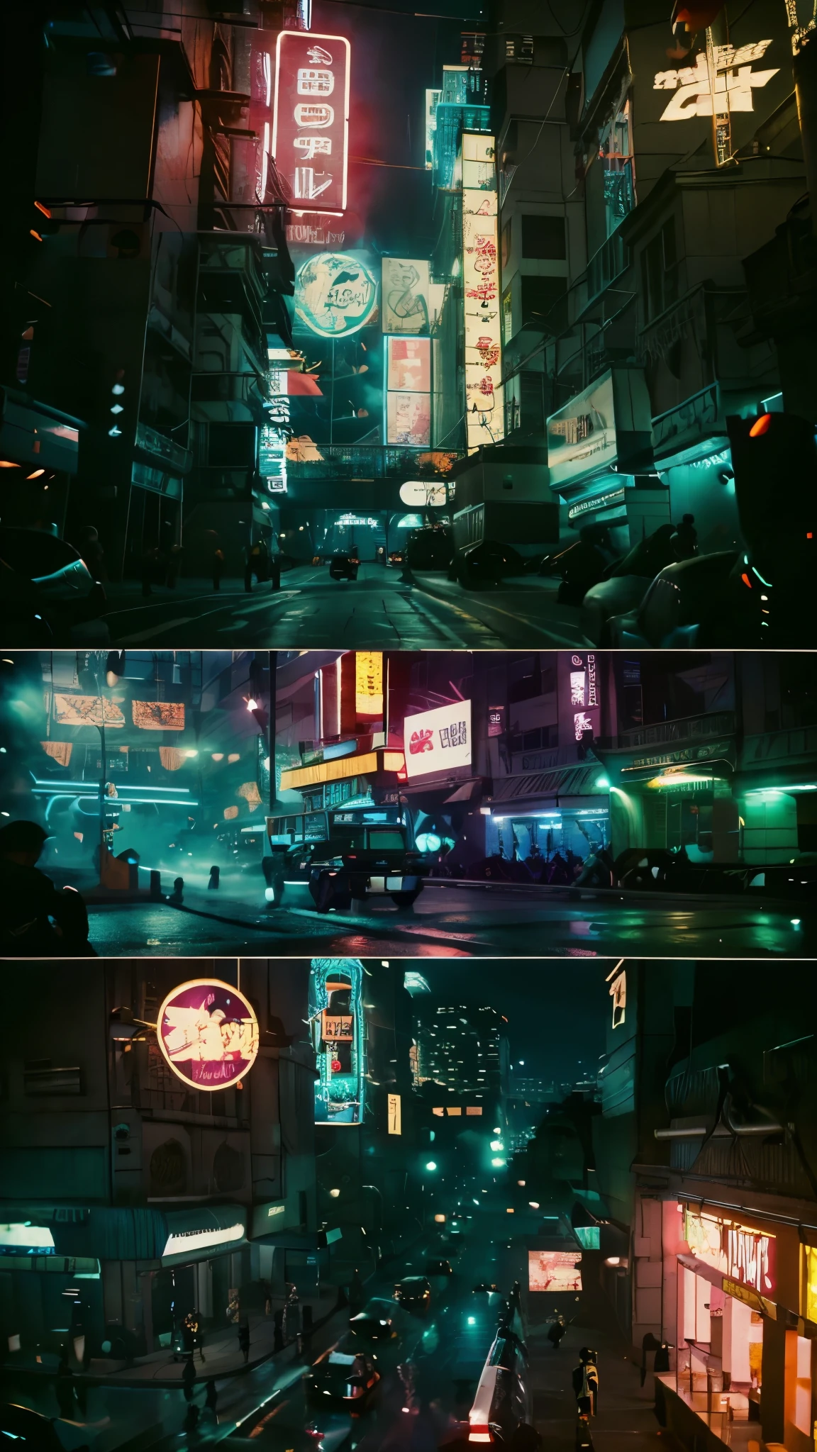 ((Highest quality)), ((masterpiece)), (Familiar), (High resolution), (Oneccurate), (Realistic), (Cinematic), (Best Shadow), (Low contrast), (8K), Perfect Face, ((SYd MEOned style)), manga、mangaデザイン、Storyboarding、panel layout、(Security droneが飛び立っていく), sparkling neon sign、congestion, congestion, decadent Future City, NEO TOKYO, One.d.2051, (vapor:1.2), dark、Decadence