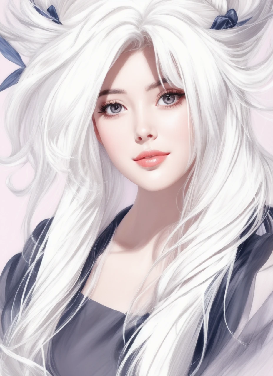 A stunningly lifelike portrait captures a 32-year-old girl with light shiny purple eyes and beautiful European features. girl have shiny, healthy and volumous white hair. Dangerous, y, 