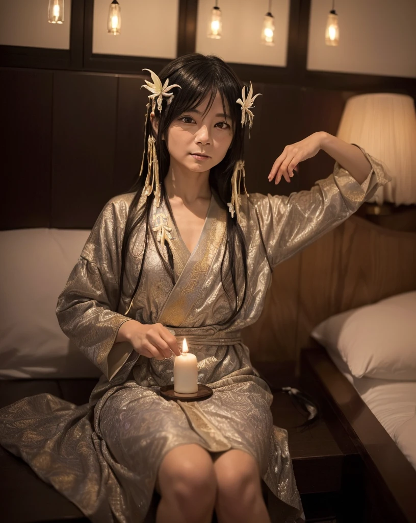 (Highest quality, 32k, High resolution, Masterpiece:1.5, ), marimo_jet, god々A photograph with brilliant dazzling and healing power., Representing the end of despair and the beginning of hope, Expressing emotions, Have a rich imagination, ((夜の嵐で荒れる海原に立つgod々Shii Girl:1.4)), In the darkness, the girl's inner kindness begins to shine., Beautiful Japanese Girls, ((Full body shot from the front:1.6)), An exceptionally beautiful face, Small Face Beauty, Perfect Human Anatomy, Close your eyes as if praying, Motherhood and generosity, Deep Love, fleeting smile, Shiny black hair, ((Beautiful, wind-blown, super long, straight silk hair:1.3)), Asymmetrical bangs, Hair between the eyes, Transparent, soft white skin, Sharp eyebrows, Thin lashes, Natural Makeup, Cheek highlighter, Pale pink detailed lips, ((White dress:1.3)), ((Holding a small lit candle carefully in both hands:1.3)), ((Rough sea at night:1.5)), ((Dark night background with black clouds and heavy rain:1.4)), Professional photographer, Professional Lighting, Professional models, god秘的