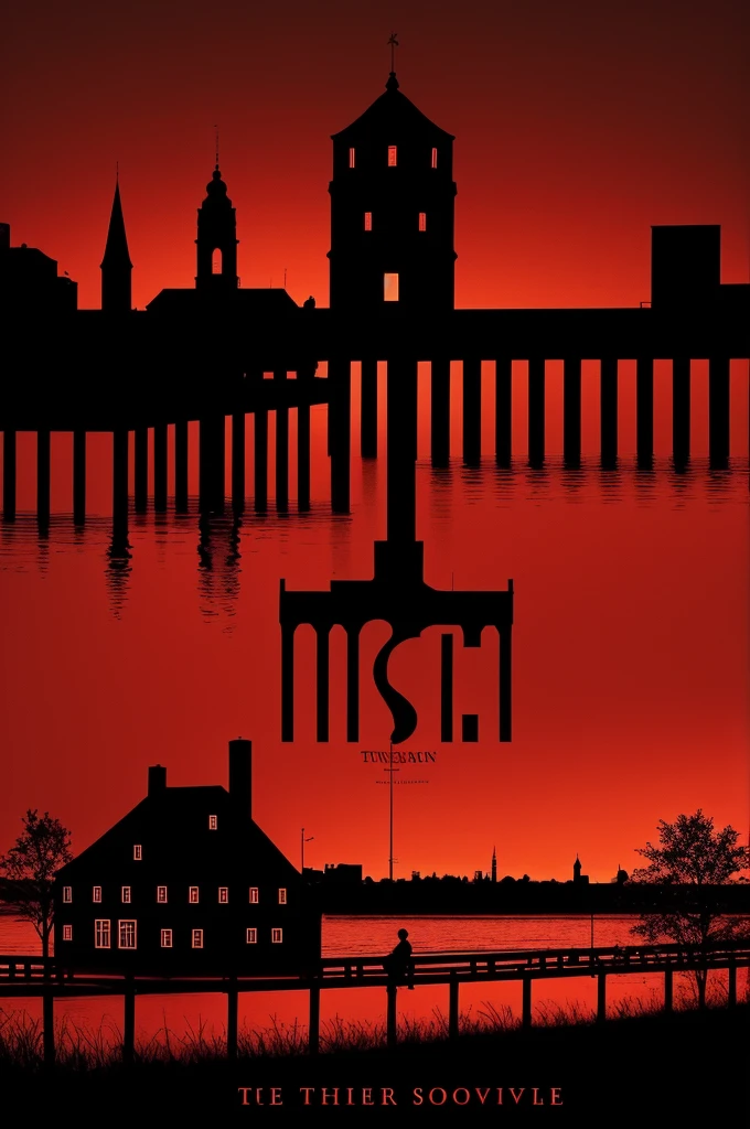 A book cover with a red and black background, a silhouette of a small town is visible, It's raining and extremely cloudy weather, the title of the book is seen in white letters, The name is "Diary of a Serial Killer"
