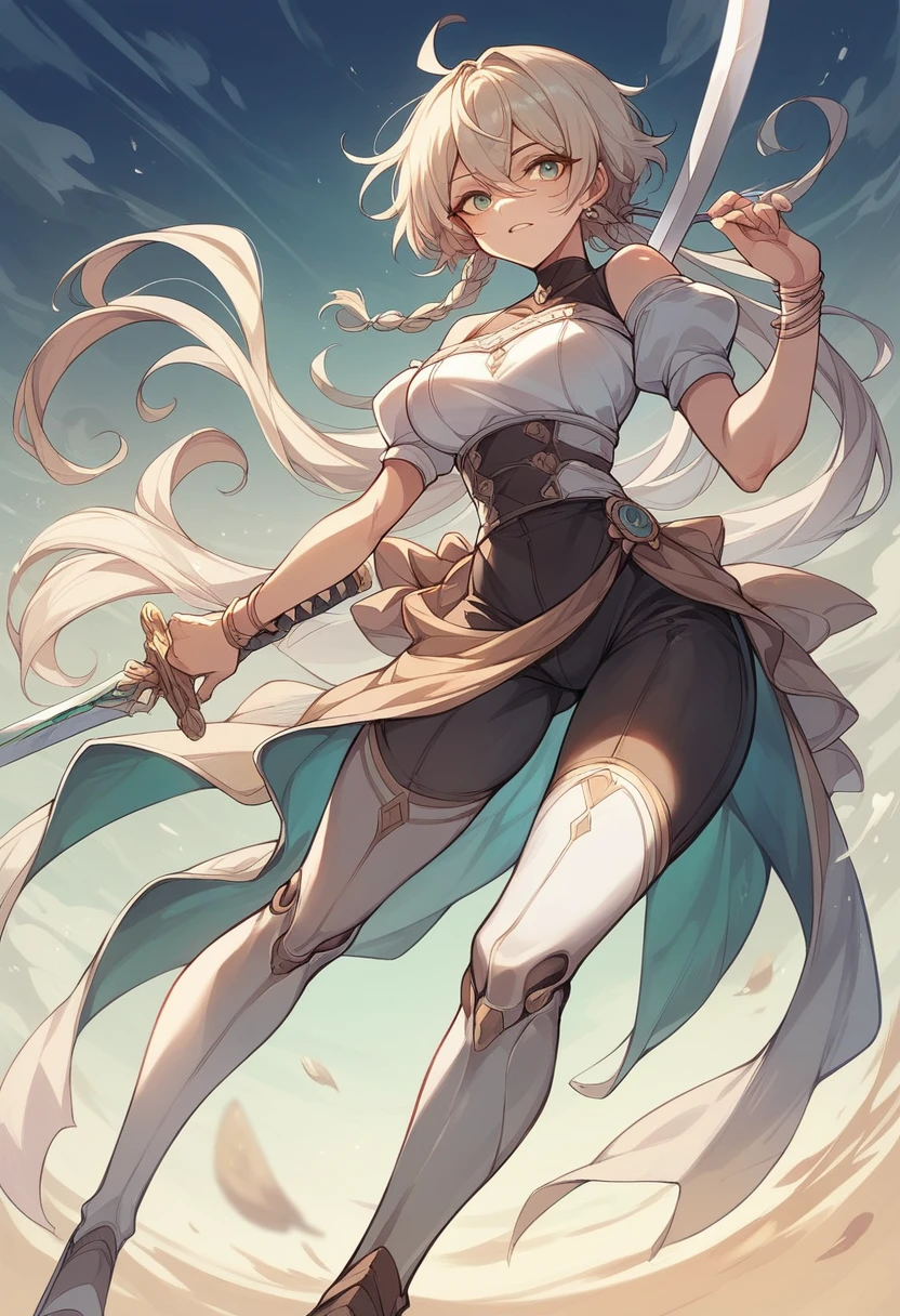 8K、Very detailed、Wear resort wear fashion、Draw your sword、Seaside、Female Android