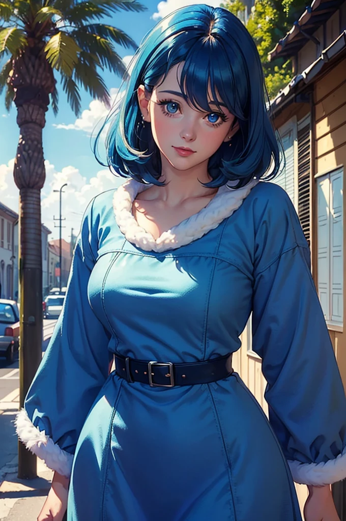 (((Masterpiece ,Best Quality, Highest quality realistic retro anime...))),(((Style Zooey Deschanel))), blue dress, top wo nerae!, 1 girl, alone, ((hyper realistic long blue fur)), looking at the viewer, SMILE, Hits,White shirt ,((very detailed and realistic light blue eyes)), Closed mouth, (((Masterpiece ,Best Quality, Highest quality realistic retro anime...))),(((Style miriya sterling ))), blue dress, top wo nerae!, 1 girl, alone, ((hyper realistic long blue fur)), looking at the viewer, SMILE, Hits,highly detailed light blue eyes shirt, Closed mouth, blue fur, exterior, sky, day, cloud, tree, blue sky, lips, separate blows, eyelashes, make up, light SMILE, lipstick, portrait, close up, ((retro Best Quality, hyper realistic highest quality artStyleo)), 1980s ,fine blue hair with very real details))exterior, sky, day, cloud, tree, blue sky, lips, separate blows, eyelashes, make up, light SMILE, lipstick, portrait, close up, ((retro Best Quality, hyper realistic highest quality artStyleo)), 1980s (Style
