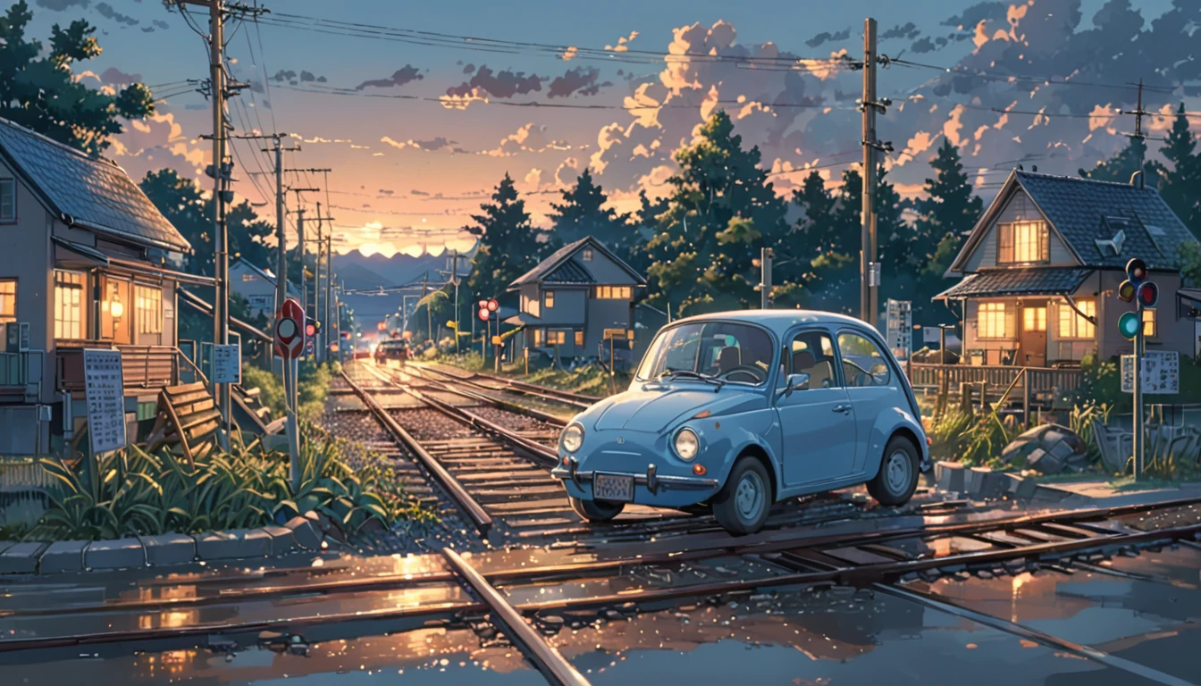 ((Anime: 1.4, Illustration)), (Masterpiece, Top Quality, Best Quality), (Ultra-Detailed, Absolutely Resolution), ((16k, HIGH RES)) Car, evening, railroad crossing, guitar) ), (Anime: 1.4, Illustration)), (Masterpiece, Top Quality, Best Quality), (Ultra-Detailed, Absolutely Resolution). Ak {Lofi Art, Style of Laurie Greasley , Style of Makoto Shinkai, Anime Aesthetic}, BREAK {(Produces IMAGES WITH ITH INFORMATION THAN 40 Million Pixels with Cinematic-Like Detailed Textures S Hot on a Sony slur).}