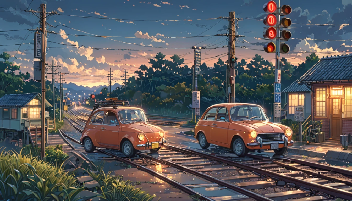 ((Anime: 1.4, Illustration)), (Masterpiece, Top Quality, Best Quality), (Ultra-Detailed, Absolutely Resolution), ((16k, HIGH RES)) Car, evening, railroad crossing, guitar) ), (Anime: 1.4, Illustration)), (Masterpiece, Top Quality, Best Quality), (Ultra-Detailed, Absolutely Resolution). Ak {Lofi Art, Style of Laurie Greasley , Style of Makoto Shinkai, Anime Aesthetic}, BREAK {(Produces IMAGES WITH ITH INFORMATION THAN 40 Million Pixels with Cinematic-Like Detailed Textures S Hot on a Sony slur).}