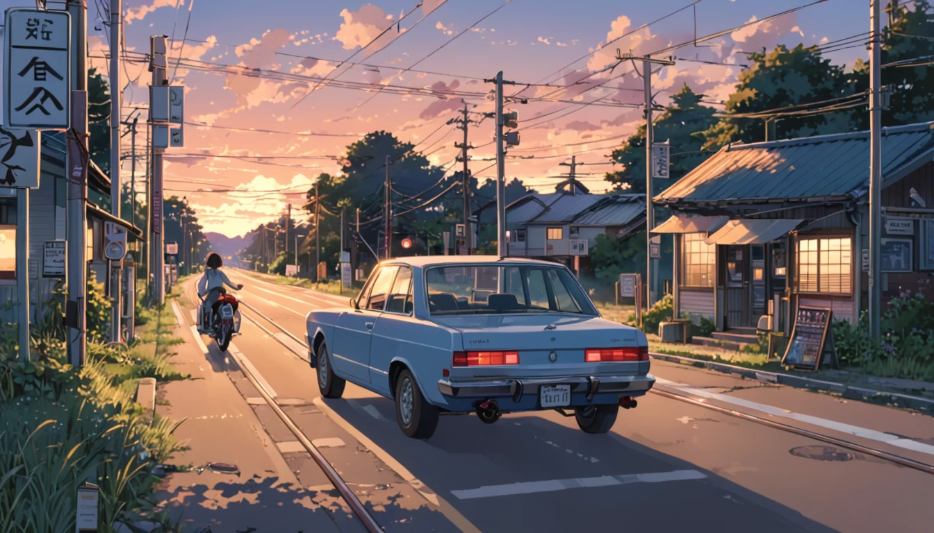 ((Anime: 1.4, Illustration)), (Masterpiece, Top Quality, Best Quality), (Ultra-Detailed, Absolutely Resolution), ((16k, HIGH RES)) Car, evening, railroad crossing, guitar) ), (Anime: 1.4, Illustration)), (Masterpiece, Top Quality, Best Quality), (Ultra-Detailed, Absolutely Resolution). Ak {Lofi Art, Style of Laurie Greasley , Style of Makoto Shinkai, Anime Aesthetic}, BREAK {(Produces IMAGES WITH ITH INFORMATION THAN 40 Million Pixels with Cinematic-Like Detailed Textures S Hot on a Sony slur).}