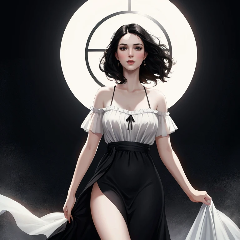 beautiful girl with realistic black eyes, pale skin, mid-length black hair, cum on perfect face, perfect eyes, wearing sheet sundress, highly detailed, comprehensive cinematic, digital painting, 8k, cinematic lighting, best quality, highres, detailed work, post-processing, perfect result, hyper realistic