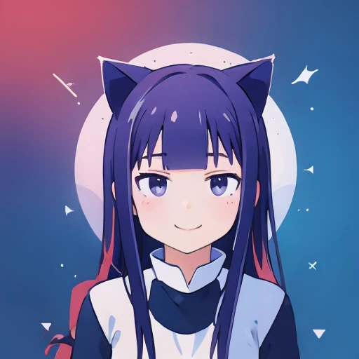 masterpiece, best quality, 1girl, yamada aoi, smile face, multicolored blue-violet-white background, cat ears, cat smile