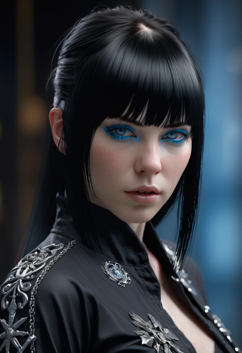 FROM ABOVE, JANE MARGOLIS ((Pale Skin)), ((Pearl Skin)), ((black hair with bangs)), ((wearing black band shirt)) Sexy Yongue Woman ((She has long straight black hair with straight bangs above her eyebrows and icy light blue eyes, pale skin, a atletic defined toned body, a thin waist, wide hips and. She really likes heavy metal and post punk, she knows how to fight karate, capoeira and Brazilian jiu-jitsu. she always wears black clothes or band shirts along with gothic or metal accessories.)) Portrait ((Perfect Feminine Face)), Precision, 8K, High Detail, (Highly Detailed CG Unity 8K Wallpaper), Ultra-realistic Full Shot Body Image, Beautiful (Skinny) Sexy, Trending in CGSociety, Complex, High Definition, Sharp Focus, Dramatic, Volume Lighting, Digital painting, intense model shooting style, (highly detailed CG Unity 8K wallpaper), full-shot body photos of the most beautiful works in the world, pearl skin, professional majestic oil paintings by Ed Blinkey, Atey, Studio Ghibli, Jeremy Mann, Greg Manchez, Antonio Moro, trending on ArtStation, Trending, Incremental, High Detail, Sharp Focus, Mid Journey and dramatic and photorealistic painting art by Greg Rutkowski at CGSociety